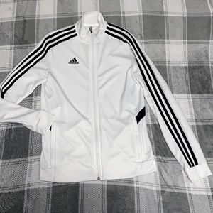 Adidas white and black zip up sweatshirt.